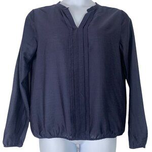 Rich Royal 40 Blouse Silk Mix Long Sleeve V Neck Elastic Bottom Shirt Size 10